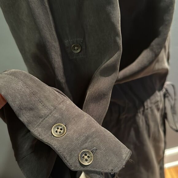 Rag & Bone charcoal tencel dropped drawstring waist button front shirtdress. Sm - Picture 8 of 11